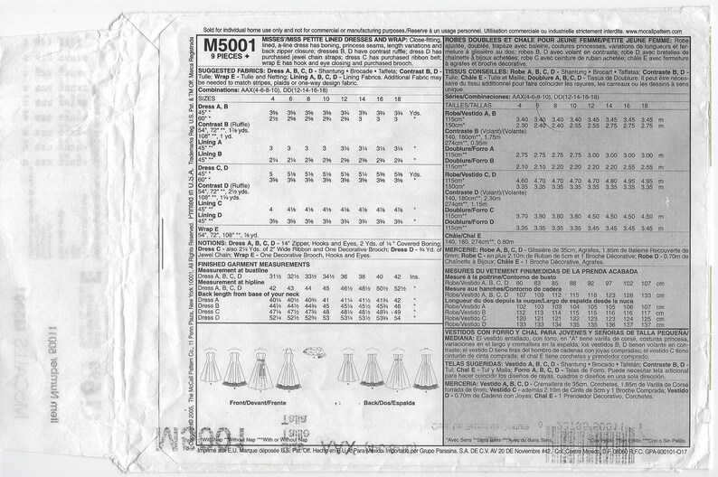 M5001 McCall/'s Sz AAX 4-10 Misses Strapless princess seams ruffle and Wrap uncut sewing pattern A-Line Dress wsweetheart neckline