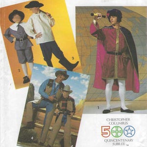 7469 Simplicity Costumes - Men and Teens Cosplay Christopher Columbus, Pilgrim, Colonial and Cowboy - uncut sewing pattern - sz (XS-XL)