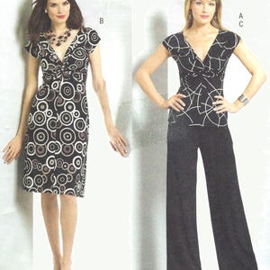 B4789 Butterick - Misses knit Top and Dress with twisted front detail, V-neck front / back and Pants - uncut sewing pattern - sz BB(8-14)