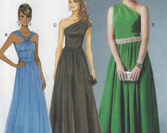 B5987 Butterick - Misses Gathered Floor-Length Dresses with open shoulders and underdress option - new sewing pattern - sz B5(8-16)