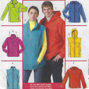 M5252 McCall's - Mens Unisex Loose fit, Unlined Vests & Jackets with yoke and collar or hood - new sewing pattern - sz XM(S-L)