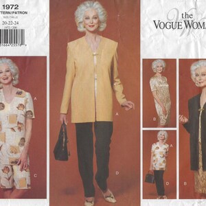 1972 The Vogue Woman - Misses Loose-fitting Jacket, Dress & Top, Wide-legged Shorts and Tapered Pants - uncut sewing pattern - sz (20-22-24)