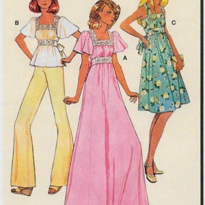 M8258 McCall's - Misses Top and Dress has gathered front bust line into midriff with tie ends - new sewing pattern - sz F5(16-24)