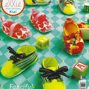 K141 Kwik Fanciful Footwear - Baby Booties w/ Hook & Loop closures, ribbon lace ties and back loops - new sewing pattern - sz Xs-L (3.5-5")