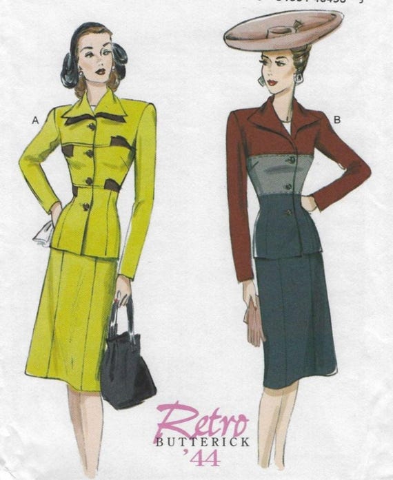 B6286 Butterick Retro 1944 - Misses Semi-fit Jacket has Collar and Skirt - new pattern - sz B5(8-16) or F5(16-24)