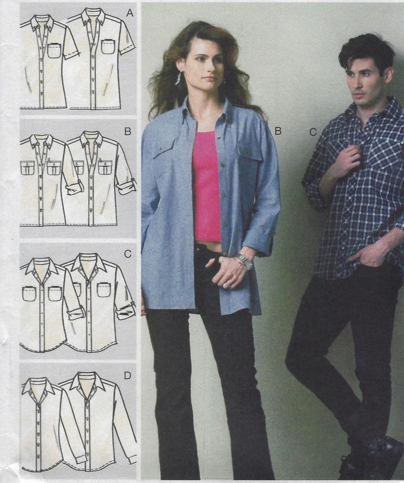 M6613 McCall's - Mens Button-Down Shirts with pointed collar, hemline, sleeve and Pocket options - new sewing pattern - sz XM or XN image 1
