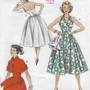 B6682 Butterick Retro &#39;52 - Misses Dress with halter bodice, midriff and jacket w/shaped cuffs - new sewing pattern - sz A5 6-14 & E5 14-22