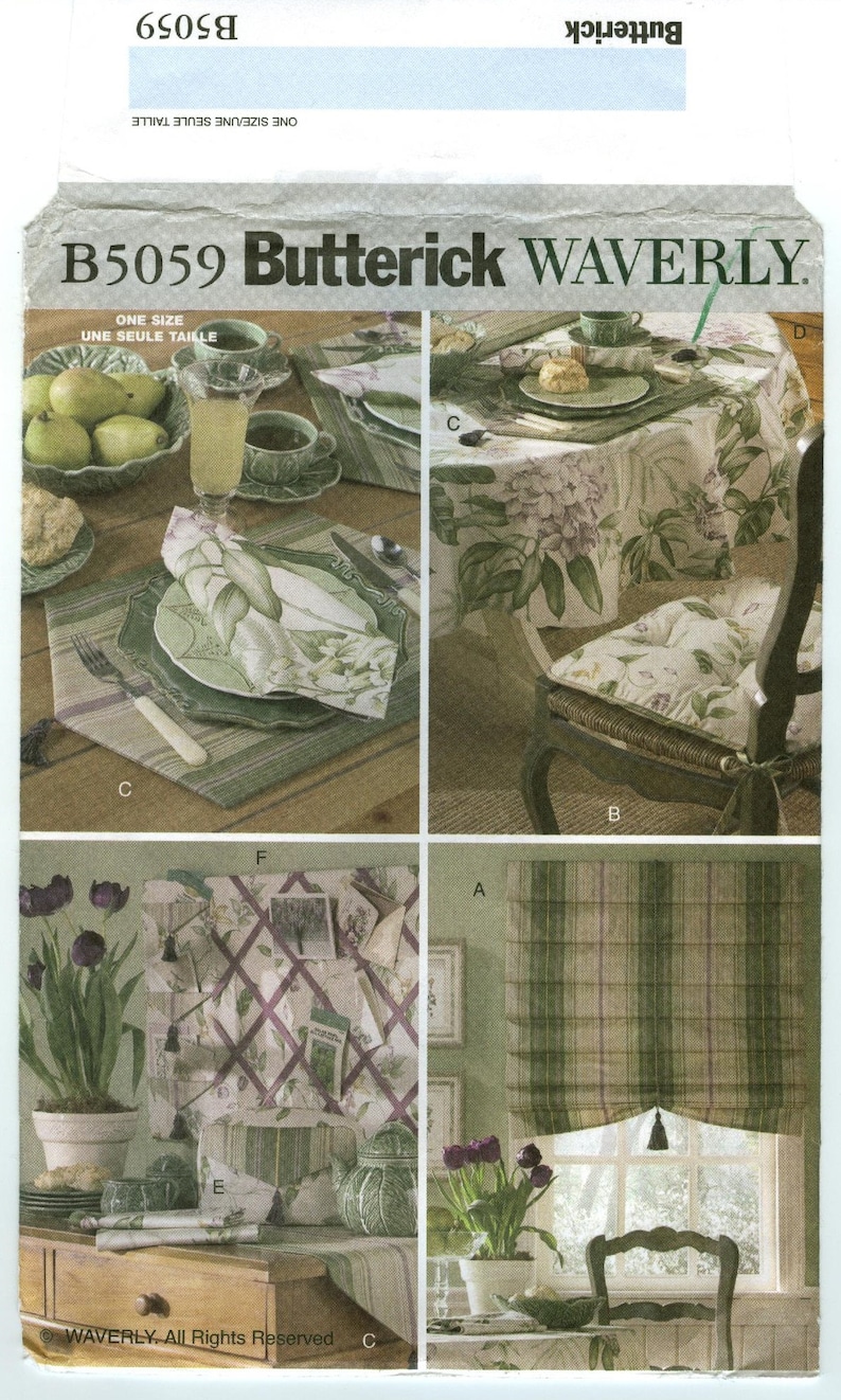Kitchen Items Shades UNCUT sewing pattern Waverly Tea Cozy Table Runner B5059 Butterick Placemats Memo Board Chair Cushion