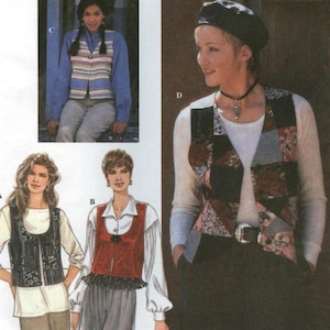 9152 Simplicity - Misses Lined Vests in V or Scoop neckline, button or frog  closure and DIY Patchwork - uncut sewing pattern - sz AA(Xs-M)
