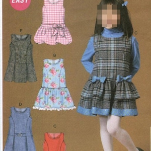 M7008 McCall&#39;s - Girls Sleeveless jumpers w/princess seams, dropped waist and skirt options - new sewing pattern - sz CDD (2-5) & CL (6-8)