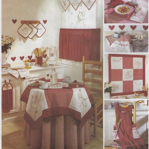 3068 McCall&#39;s Home Decorating - RedWork - Wall Quilt, Apron, Placemat, Dish towel, Mapkin, Potholder, curtains - uncut sewing Pattern