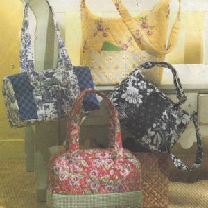 B4624 Butterick - HandBags: 4 zippered bag designs using pre-quilted and contrast fabrics - uncut sewing pattern - OSZ