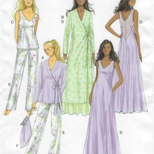 B5963 Butterick - Misses Side-Tie Robe, Top or Gown with back yoke, Pants & Drawstring Bag - new sewing pattern - sz A5(6-14) and E5(14-22)