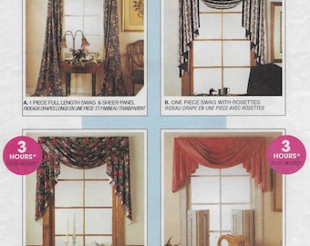 8078 McCall's Home DEC in a SEC - Window treatments 1-PC swag with sheer, Swag w/Rosettes, 3-pc Swag & Jabot valance - uncut sewing pattern