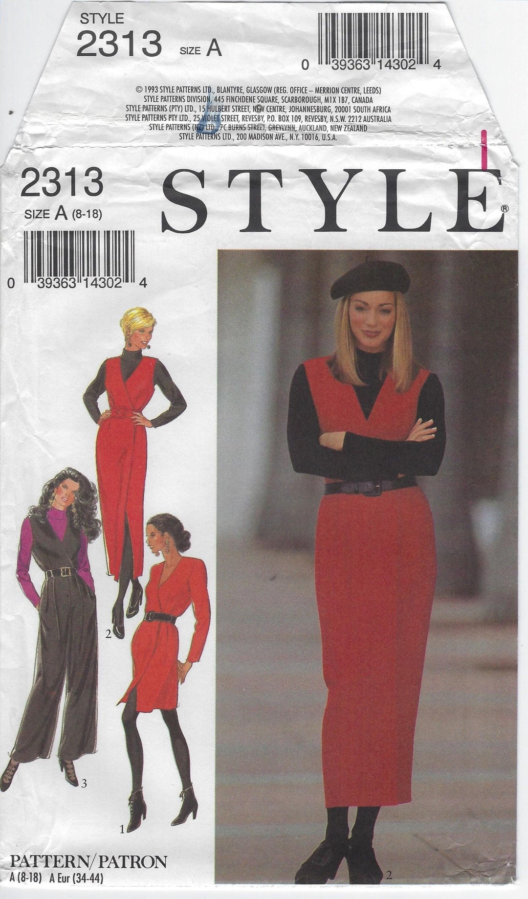 2313 Style Patterns Misses Surplice, Wrap Over Dress and Pinafore and ...