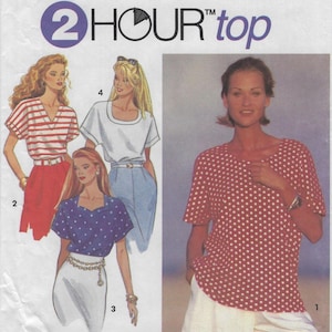 8373 Simplicity - Misses Pullover top w/short kimono sleeves has round, V, scoop & sweetheart necklines - uncut sewing pattern - sz AA PT-Md