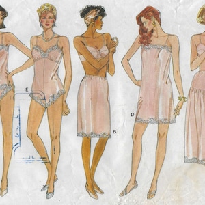 9765 Vogue - Misses Lingerie: Slip and Camisole, Yoked Half-Slip, Teddy and High-Thigh Cut Panties - uncut sewing pattern - sz P-S-M (6-14)
