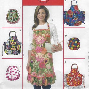 M5284 McCall's - Misses round hem, waist tie, patch pocket, ruffles and trimmed Aprons, Bib and half apron - new sewing pattern - sz(S-XL)