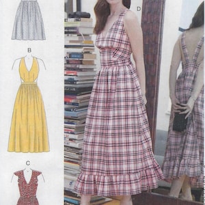 M7951 McCall's - Misses Dress with back straps has skirt ruffle & bodice flounce variations - new sewing pattern - sz AX5(4-12) or D5(12-20)