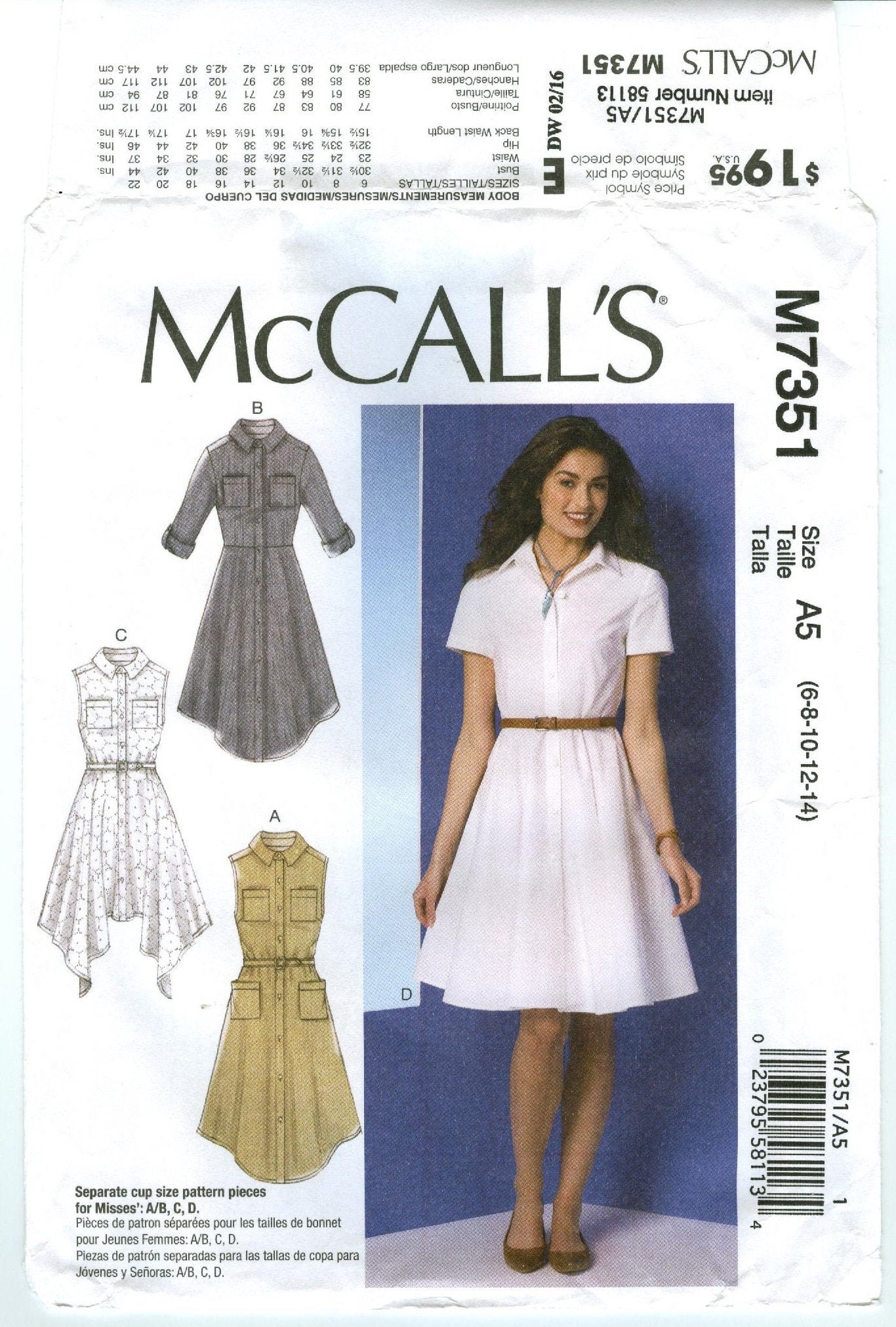 M7351 Mccall's Misses Shirtdresses W/pockets and Belt | Etsy