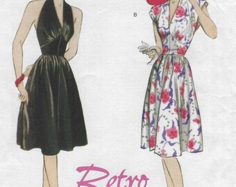 B5209 Butterick Retro - Misses Halter or Cap Sleeve Dress with Flared, Gathered Skirt - new sewing pattern - sz AA(6-12) or EE(14-20)