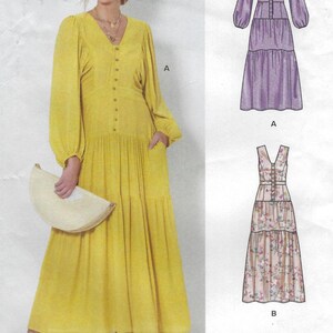 N6718 New Look - Misses Balloon or sleeveless dress with drop waist tiered skirt - uncut sewing pattern - sz (8-20)