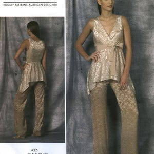 V1480 Vogue Donna Karan - Misses Drape Top with shaped hemline and Wide legged Pants with yoke - new sewing pattern - sz AX5(4-12)