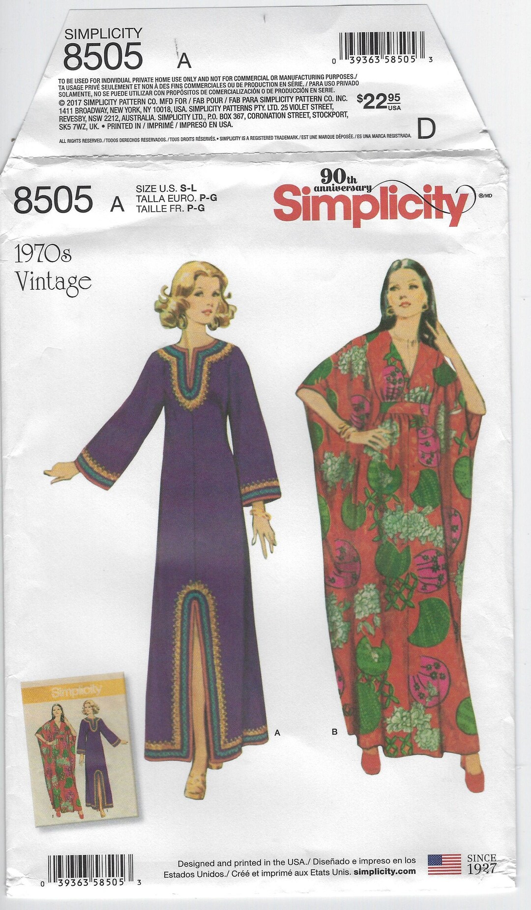 8505 Simplicity 1970's Vintage Redux Misses Caftans: - Etsy
