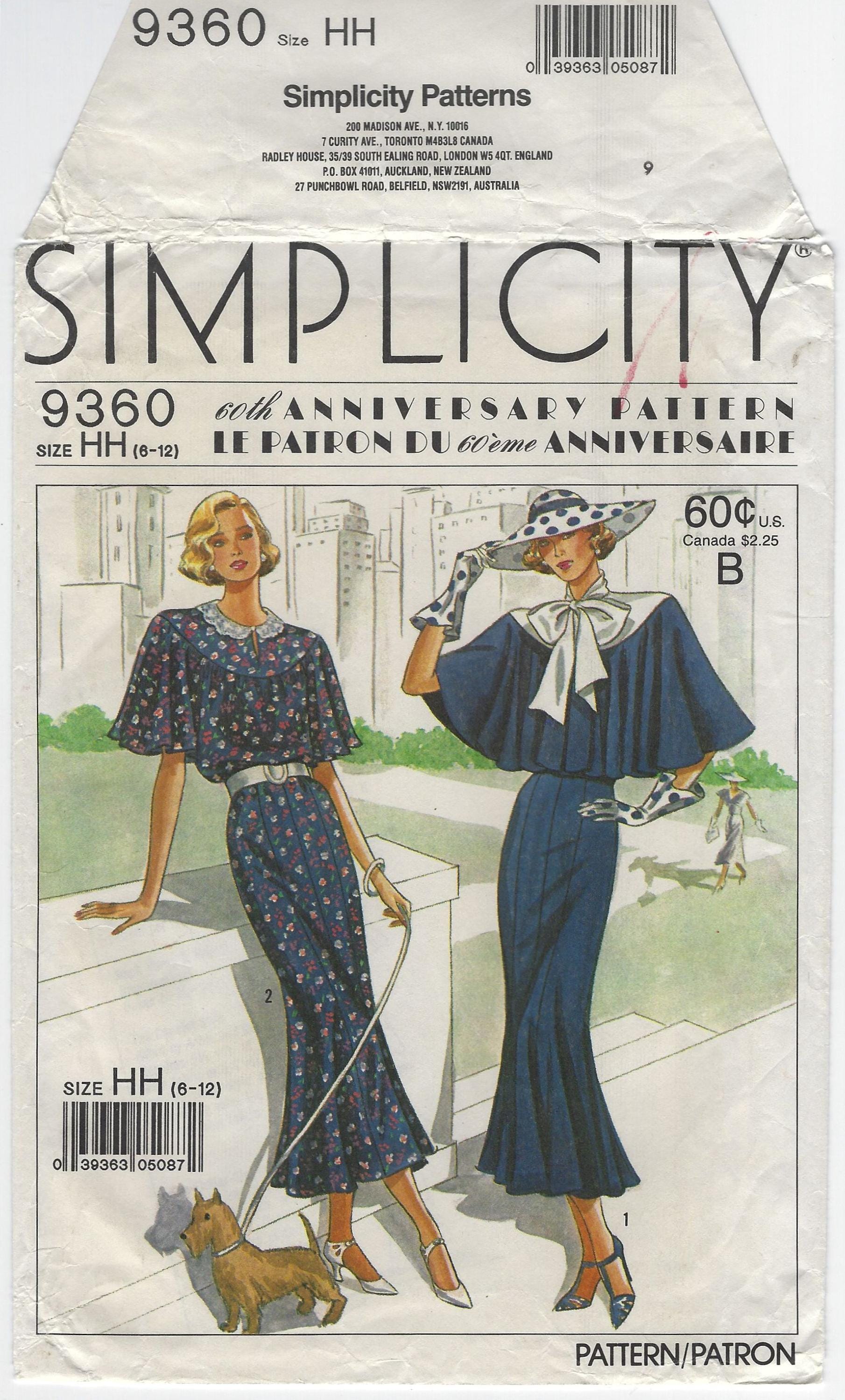 9360 Simplicity - Misses Dress With Tie Collar, Capelet, 8-gore Skirt ...