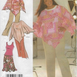 4708 Simplicity Khaliah Ali: Womens wardrobe Skirt, Pants, Poncho and Knit Top - uncut sewing pattern sz FF(18-24w)