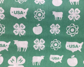 New Fabric 4-H Emblem 4 Leaf Clover Design in Multi Colored Squares 100 ...