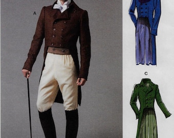 M8135 McCall's Costumes - Mens 1800's Lined Dbl Breast Jacket, back pleats & shaped hem - new sewing pattern - sz MWW(38-44) or MQQ(46-52)