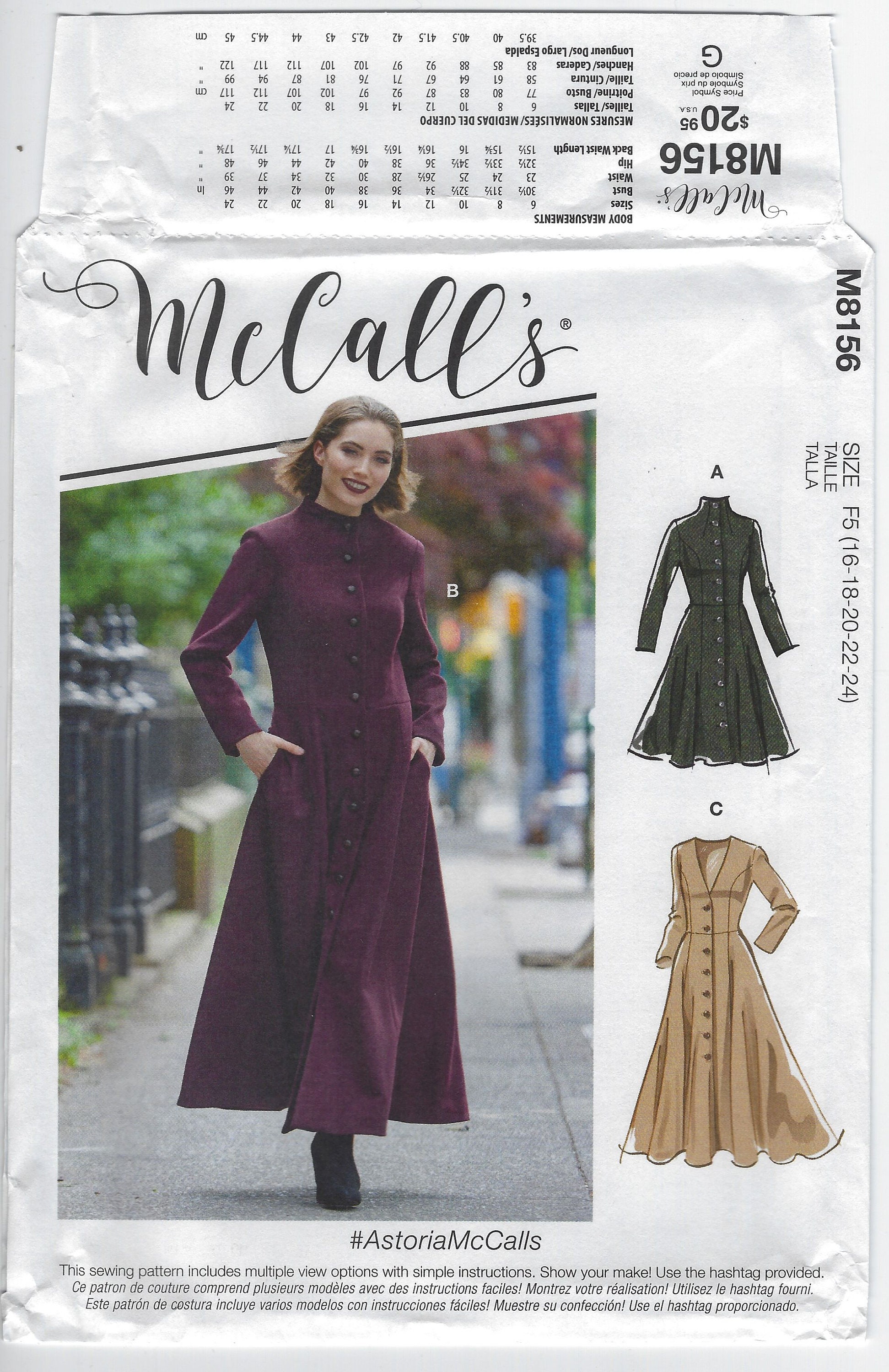 M8156 Mccall's Misses Fit & Flare Princess Seam Coat | Etsy
