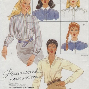 8649 McCall&#39;s - Misses Front Buttoned Blouses with collar, sleeve pleats, cuffs & patch pocket options - uncut sewing pattern - sz 8