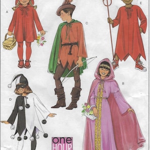 B4319 Butterick Costumes for Children: Pullover in 3 lengths and Hoods, Capes, Mask, Headband and Hats - uncut sewing pattern - sz (S-XL)