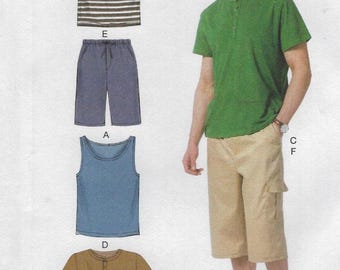 M6973 McCall's - Men's Pullover Knit Tank Tops and T-Shirts and Semi-fit Shorts - new sewing pattern - sz  XM(S-L) or XN(XL-XXxl)