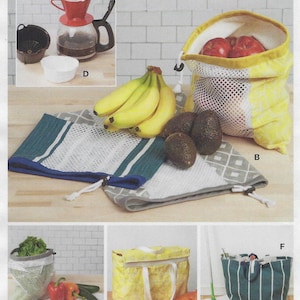 M8236 McCall's - Fruit and Vegetable Bags, Mop Pad, Coffee Filters, Bin and Bag For the kitchen and shopping - new sewing pattern - One Size