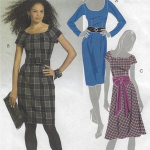 M5466 McCall&#39;s - Misses Fitted or Semi-fitted Dress w/wide neckline & sleeve variations + Belt and Sash - uncut sewing pattern - sz AX5 4-12
