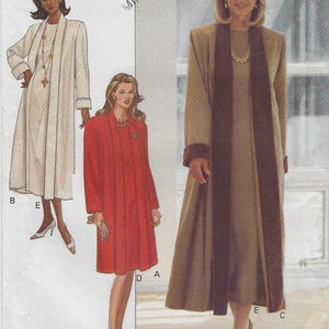 3160 Butterick - Misses A-Line, Loose fitting Coat has collar extending to Hemline and cuffs and Dress - uncut sewing pattern - sz (8-12)