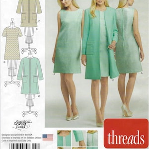 S0825 Simplicity Threads - Misses Dress and Lined Jacket or coat in 2 lengths with sleeve variations - uncut sewing pattern - sz H5(6-14)