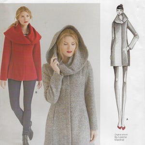 1254 Simplicity Marshall - Misses Lined Coat / Jacket has Over-sized collar for shawl or hood - new sewing pattern - sz (4-12) and (14-22)