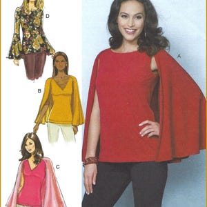 B6490 Butterick - Misses Close-fitting tops with neckline, sleeve and attached cape variations - new sewing pattern - sz A5(6-14 )