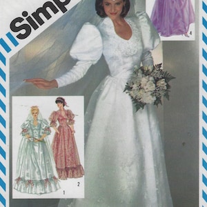 May include: Simplicity sewing pattern featuring a bride in a white wedding dress with a veil and bouquet. The pattern includes views of other dresses. The price is $4.00 U.S.A. and the size is 12 Miss.