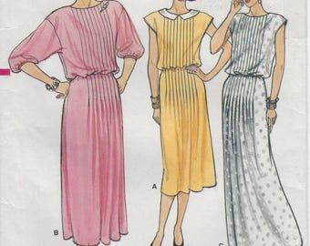 9251 Vogue - Misses Dress has blouson bodice, back neck slit, dropped shoulders, front tucks and A-line skirt- uncut sewing pattern - sz 10