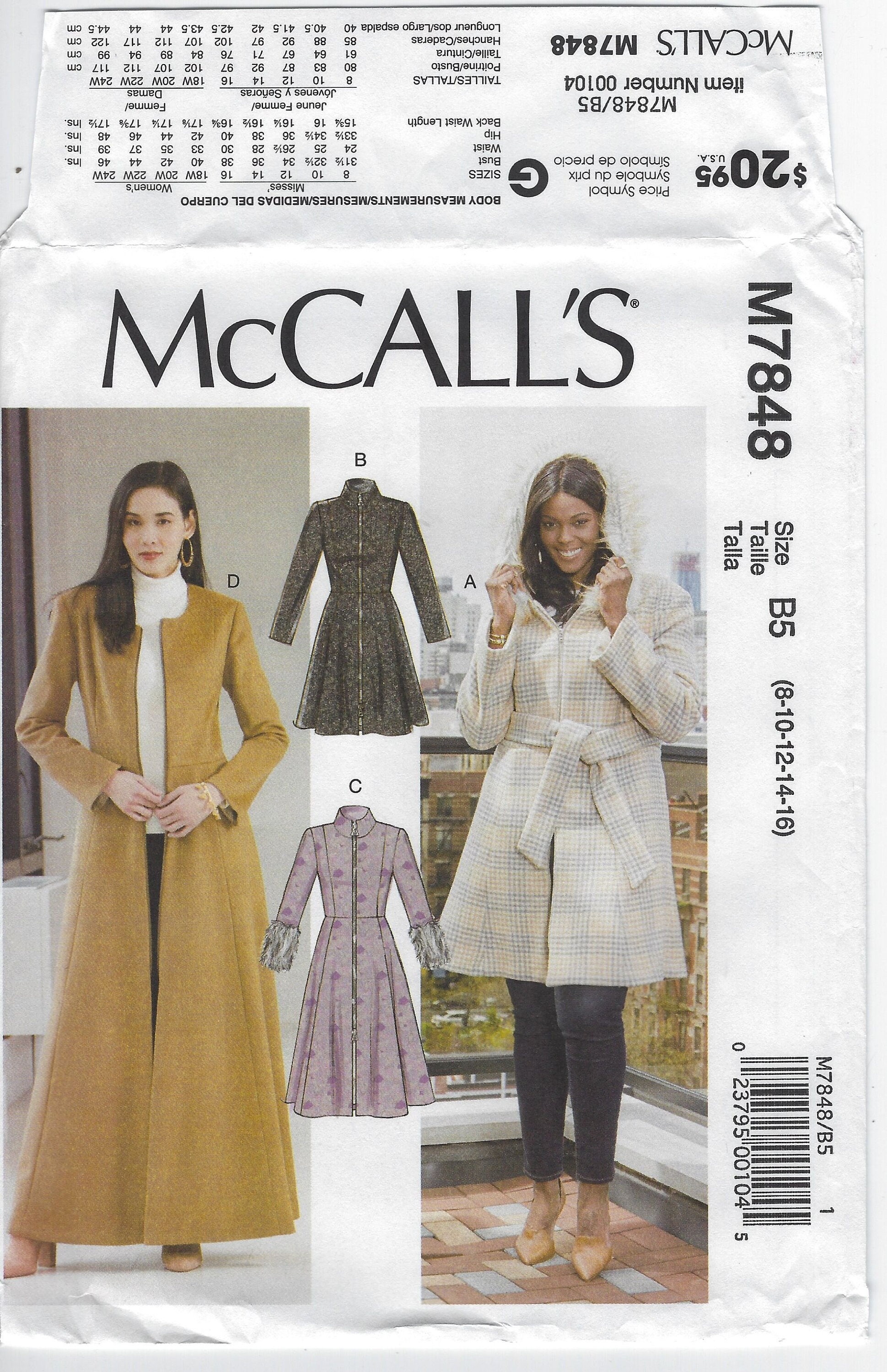 M7848 Mccall's Misses Fitted Lined Coat W/pockets & - Etsy