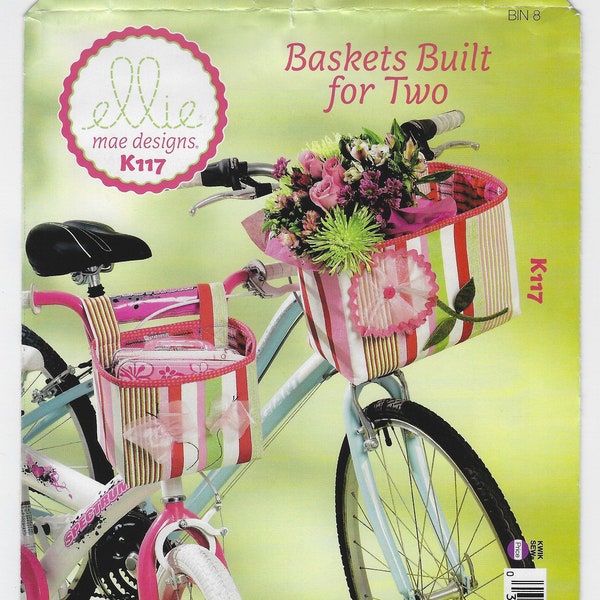 K117 Kwik Sew Crafts - Bicycle Baskets Built for Two - new sewing pattern - Bike Baskets in 2 sizes secured w/ hook & loop to handlebars