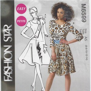 M6599 McCall&#39;s FashionStar - Misses Dress has lined bodice and princess seams & single layer Scarf - uncut sewing pattern - sz A5 (6-14)