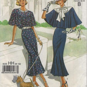 9360 Simplicity - Misses Dress with tie collar, Capelet, 8-gore skirt and flutter sleeve variations - uncut sewing pattern - sz HH (6-12)