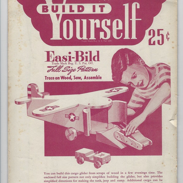 Easi-Bild - Build it Yourself - No. 70 Cargo Glider - Tank - Jeep - Woodworking - Vintage full size patterns with complete instructions