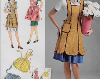 8571 Simplicity Crafts -  Misses Vintage Aprons with bibs, pockets & ties - new sewing pattern - sz S-M-L - 1940&#39;s reproduction printing